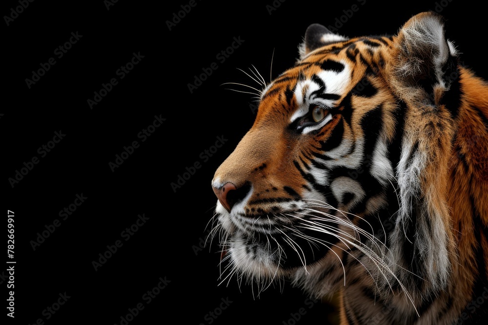 Profile of tiger on black
