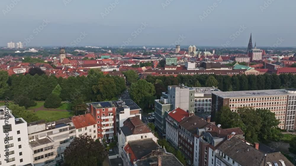 An aerial drone view of the old city ( Altstadt ) of Münster , Germany . An aerial drone view of the old city ( Altstadt ) of Münster , Germany .