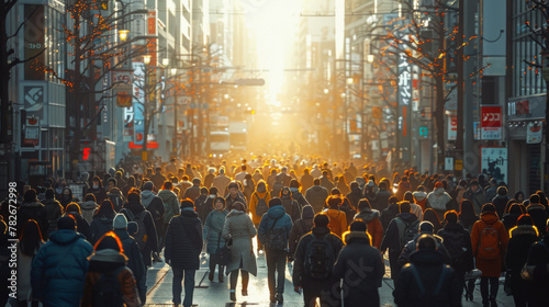 Unrecognizable mass of people walking in the city.
