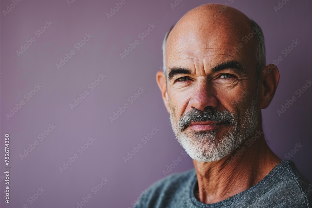 Portrait of a senior man with grey hair and beard on a purple background Portrait of a senior man with grey hair and beard on a purple background