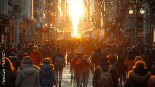 Unrecognizable mass of people walking in the city. © Matthew