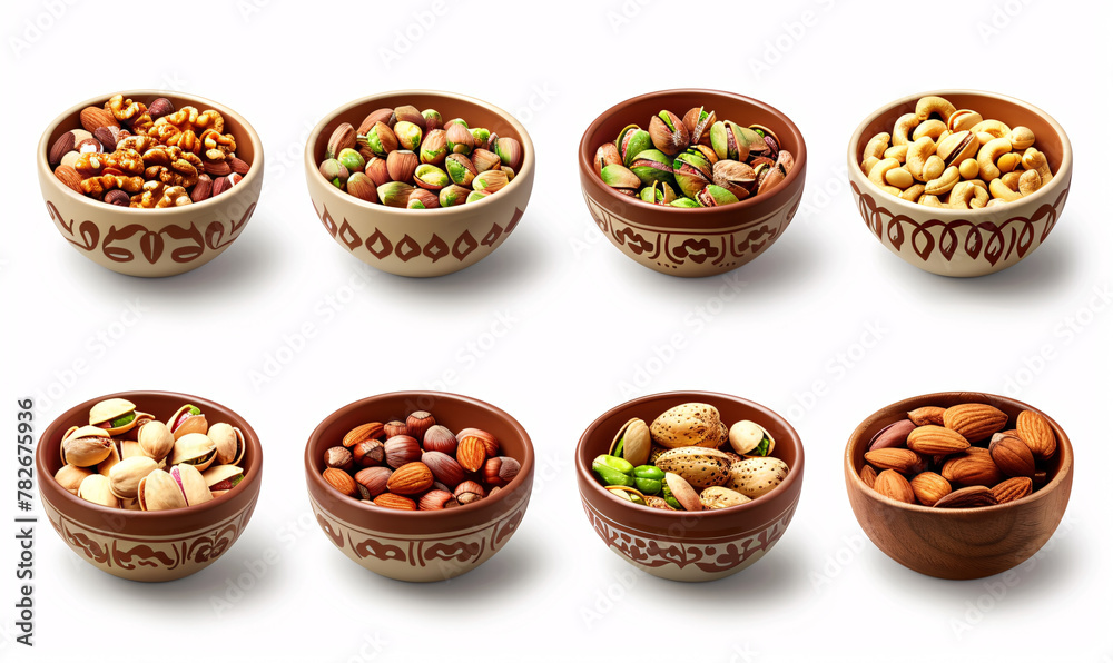 Healthy food nut mix assortment on white gray tabletop top view Healthy food nut mix assortment on white gray tabletop top view