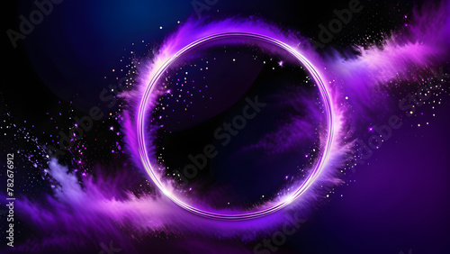 Purple Paint Explosion on Black Background, Dynamic Burst of Radiant Color, Vibrant Circular Splash on Dark Canvas, Purple Splendor Illuminating the Scene(Generative AI)