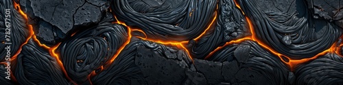A close-up view of a rock wall with fiery flames bursting out, creating a vivid and dynamic scene. Banner.