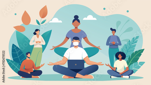 A social media campaign with images of volunteers leading meditation and yoga sessions encouraging others to join in and take care of their