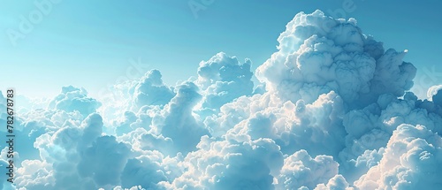 Puffy cumulus clouds, close up, bright white, soft blue sky, fluffy texture
