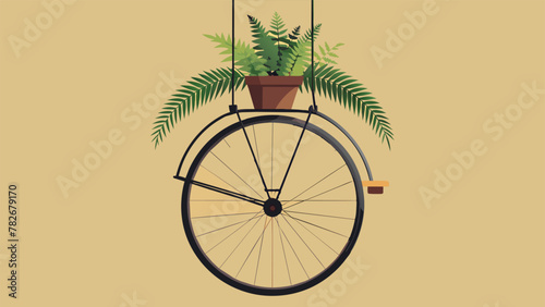 An old bicycle wheel left rusty and weathered has been turned into a unique and eyecatching hanging planter. Tiny pockets of soil and delicate