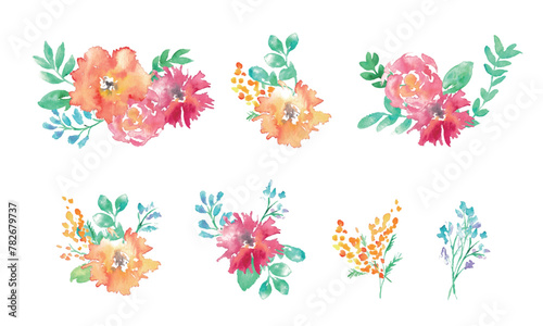                                                                                                 Watercolor painting. Vector illustration of flowers and plants with watercolor touch. Frame of plants.