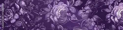 Close-up view of an elegant floral pattern on a purple background. Banner.