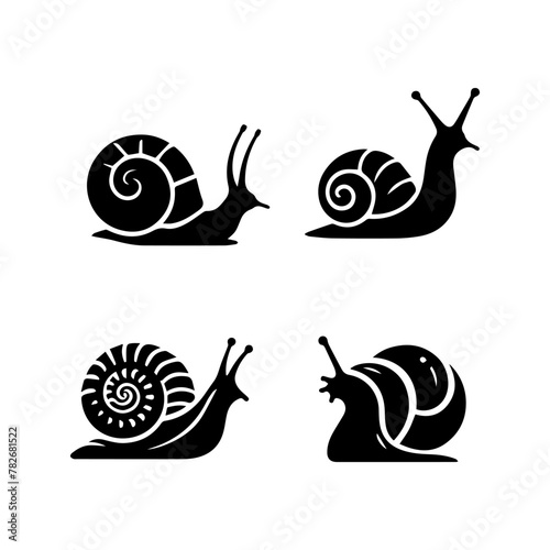 Snail  Silhouette Icon. Slug in Shell Crawl Pictogram. Helix Slow, Cute Escargot Moving. Slimy Eatable Spiral Mollusk Symbol Collection. Wildlife Concept. Isolated Vector Illustration.