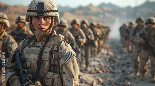 US marines in the desert near the blockpost photo