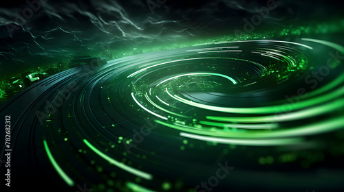 Digital technology green glowing circle scene abstract graphic poster web page PPT background © yonshan