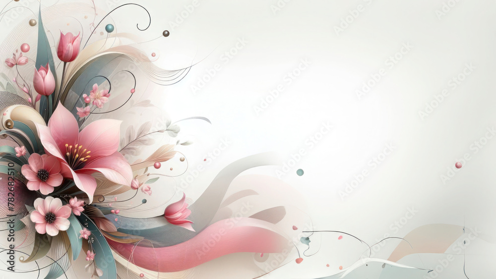 Abstract Background with spring flowers and pink tulips. Happy Mother's Day. spring, summer banner with copy space Abstract Background with spring flowers and pink tulips. Happy Mother's Day. spring, summer banner with copy space
