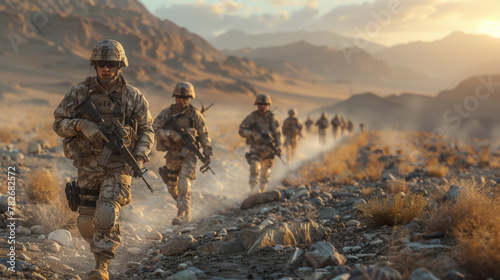 US marines in the desert near the blockpost photo