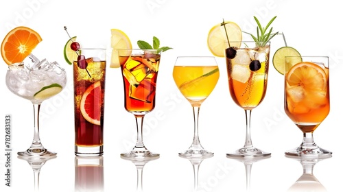 A collection of summer cocktails isolated on white 