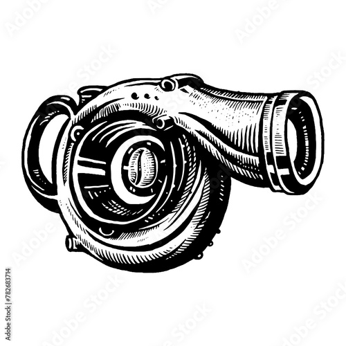 Turbo Coffe logo with engraving styles on White Isolated background