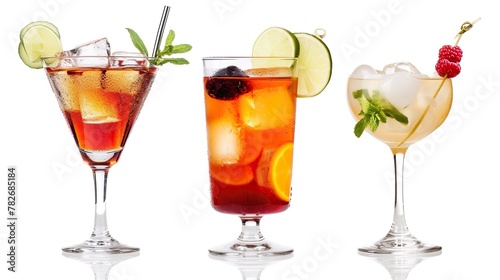 A collection of summer cocktails isolated on white 