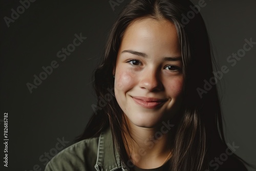 Portrait of a beautiful young brunette girl on a dark background