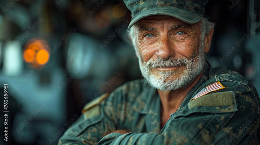 Veteran Soldier smiling with his arms crossed.