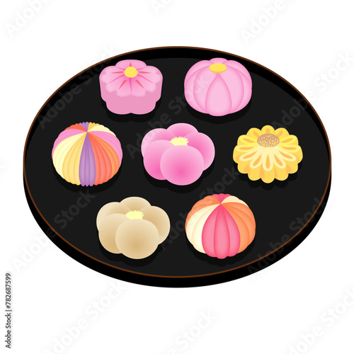 お盆にのせた和菓子・ねりきり色々