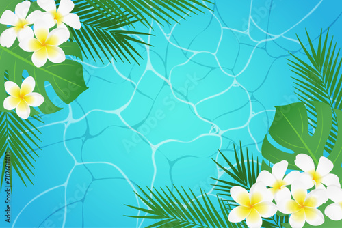 常夏の熱帯植物と水面の背景_ベクターイラスト