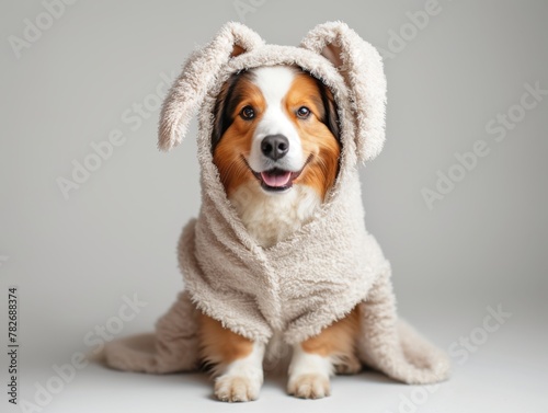 Bernese Mountain Dog Wearing a Bunny Ears Hoodie.