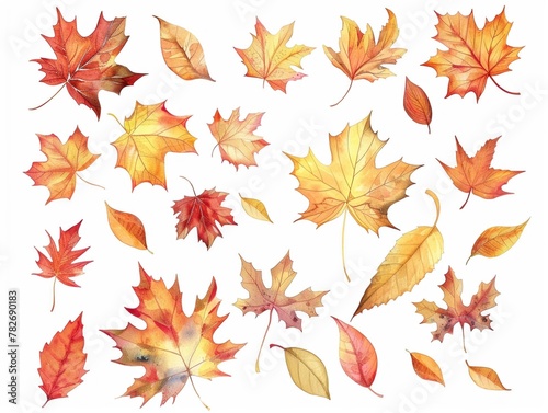 Cozy autumn stickers in watercolor warm color palettes