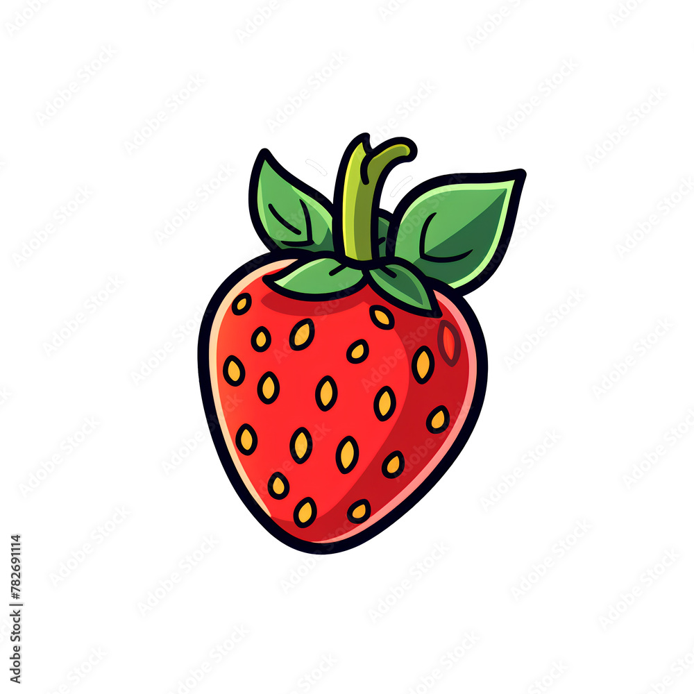 Fototapeta premium Strawberry, simple line art with color, isolated, no background