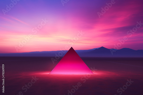 Pink pyramid glowing at sunset