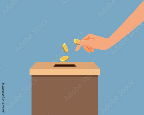 Person Donating Money in a Box Vector Cartoon illustration Design. Philanthropist making a charitable donation in a designated place
