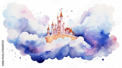 Fairy Tale Castle Soaring in the Sky: A whimsical illustration of a magical castle floating amidst clouds, embodying fantasy and wonder