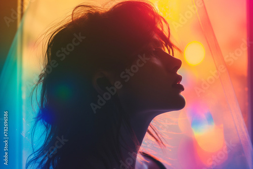 Silhouette Profile with Colorful Flare, LGBTQ Pride Aesthetic