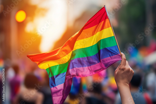 Single Hand Raising Rainbow Flag, Symbolic LGBTQ Pride Gesture