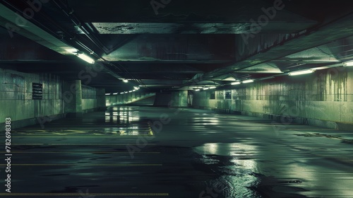 Deep beneath the city, a large underground parking lot awaits, silent and expectant