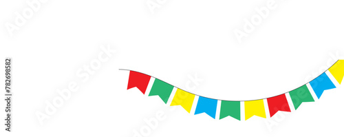 Festive flag seamless garlands set vector illustration. Seamless garland with celebration flag chain, yellow, blue, red, green pennons on white background, footer and banner for decoration in eps 10.