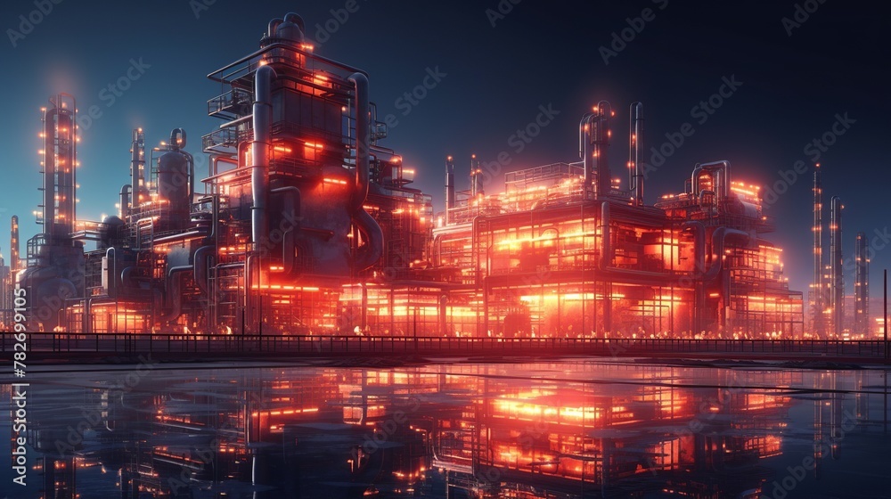 oil and gas tank with oil refinery background at night, Business petrochemical industrial, Refinery factory oil storage tank and pipeline, Ecosystem and healthy environment concepts