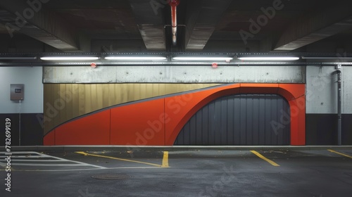 An artfully designed barrier stands out, a piece of functional art in a mundane car park