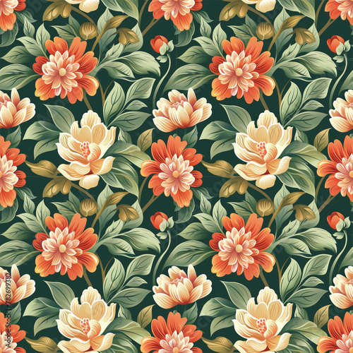 Floral green color  form natural  seamless fabric pattern.