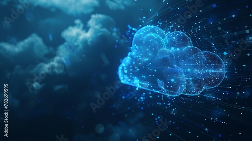 Cloud computing concept background. Digital data processing in the virtual cloud abstract background