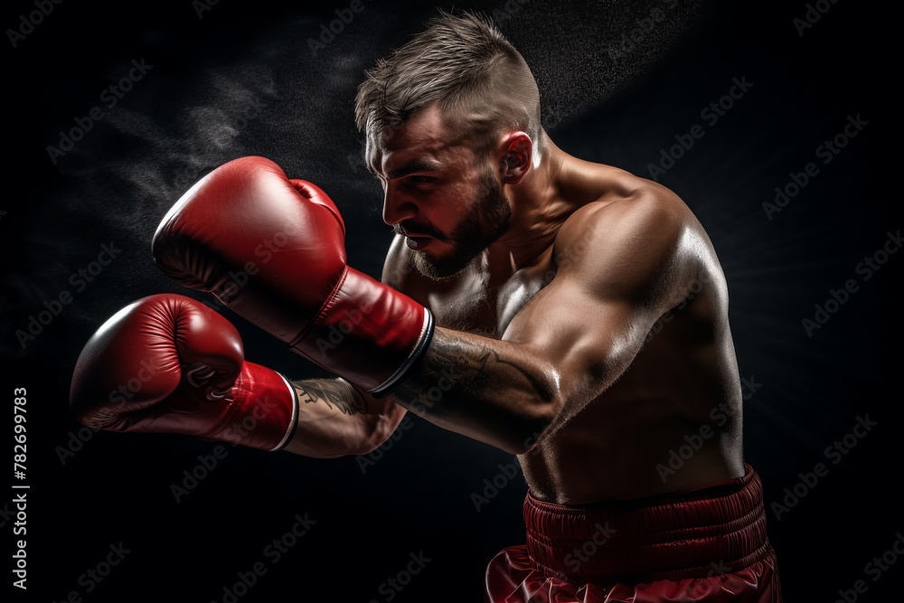 A boxer delivering a powerful overhand right