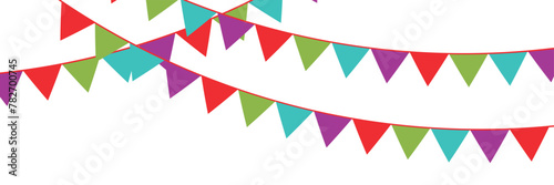Carnival garland with flags. Decorative colorful party pennants for birthday celebration  festival and fair decoration. Bunting garland decoration illustration on white background in eps 10.