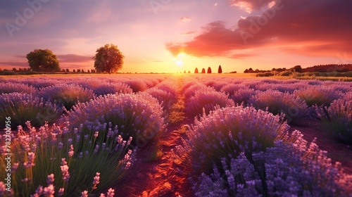 Sunset over lavender field in Provence, France. photo