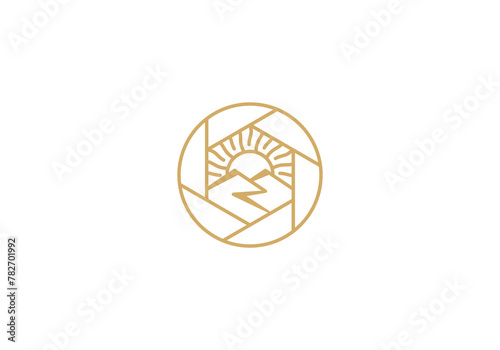camera photography logo. adventure mountain symbol vector design