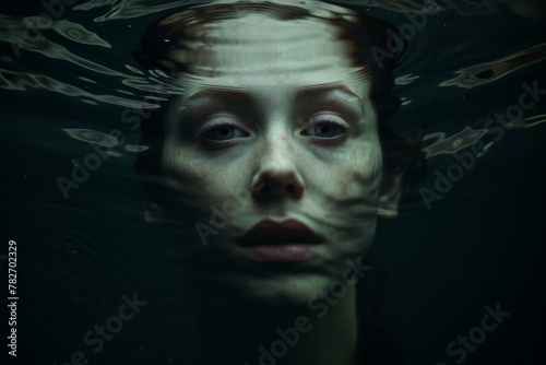 A person's reflection in a dark pool of water