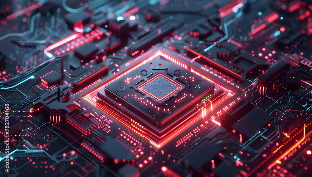 Digital Fusion: Cinema4D-Rendered Circuit Board Featuring AI Emblem, Multiple Screens Website Design Digital Fusion: Cinema4D-Rendered Circuit Board Featuring AI Emblem, Multiple Screens Website Design