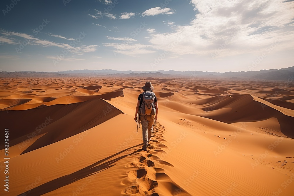 Hiker exploring a desert landscape Hiker exploring a desert landscape