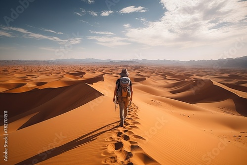 Hiker exploring a desert landscape