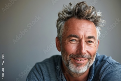 Portrait of a handsome mature man with grey hair and beard.