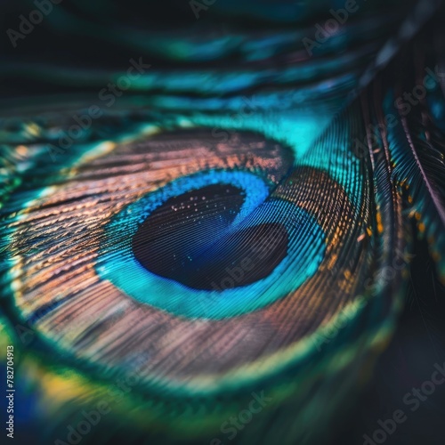 A peacock feather with vibrant blue and green colors.