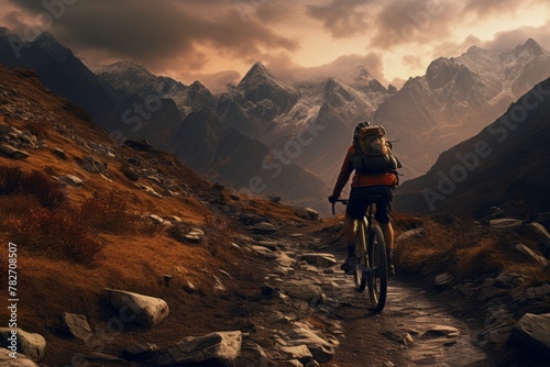A cyclist exploring challenging mountain trails © KerXing